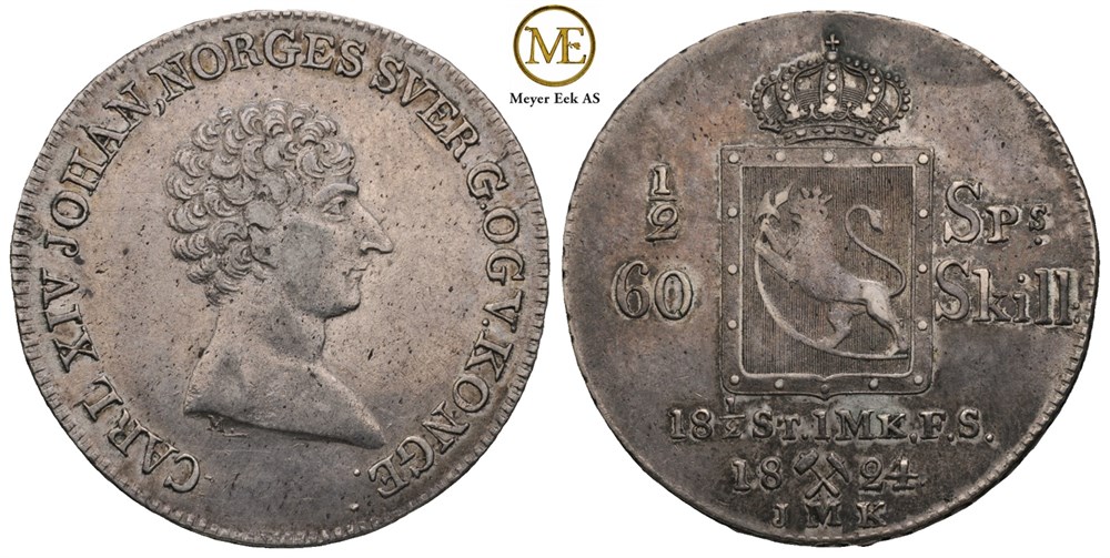 1/2 speciedaler 1824/1 Carl XIV Johan. Kv.01