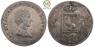 1/2 speciedaler 1824/1 Carl XIV Johan. Kv.01
