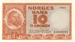 10 kroner 1954 E.0556891. Kv.0