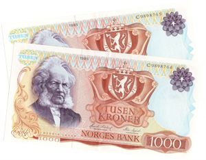 1000 kroner 1985 C. I serie. Kv.01