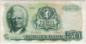 50 kroner 1973 Z.0084166. Erstatningsseddel. Kv.1-