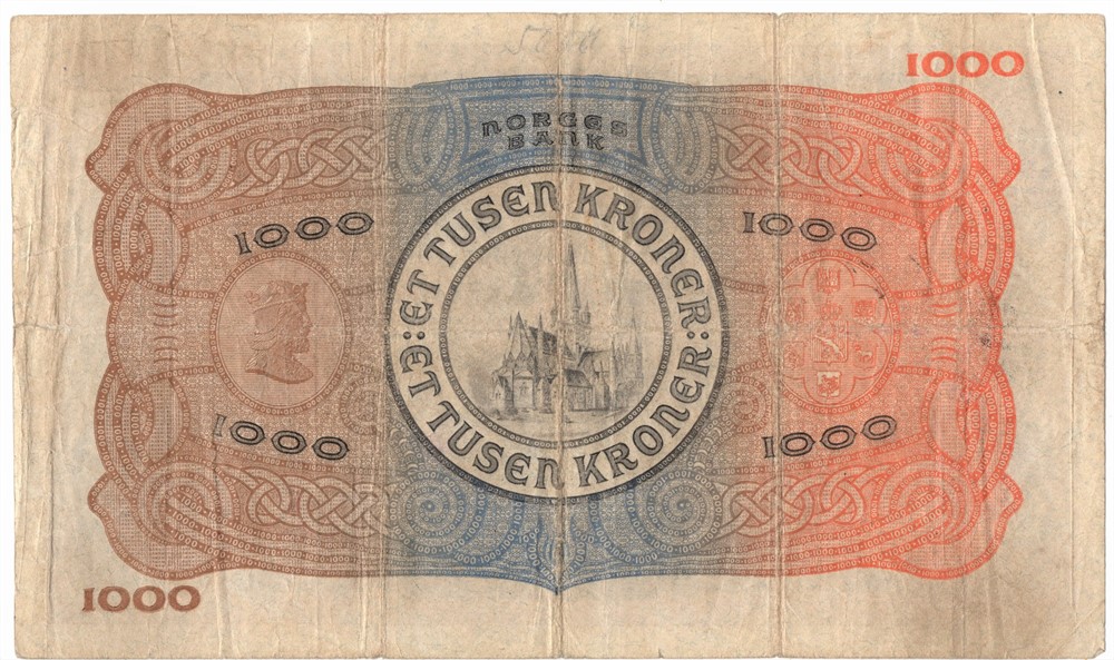 1000 kroner 1918 A.0164898. SS-Seddel. Kv.1-