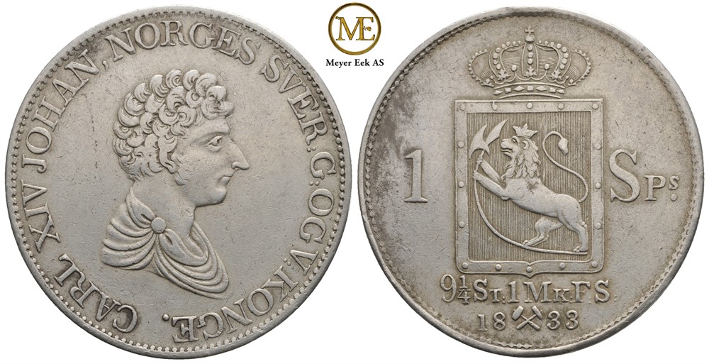 Speciedaler 1833 Carl XIV Johan. Kv.1/1+