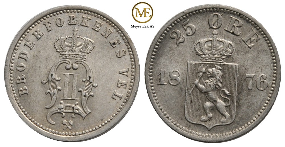 25 øre 1876 Oscar II. Kv.0/01