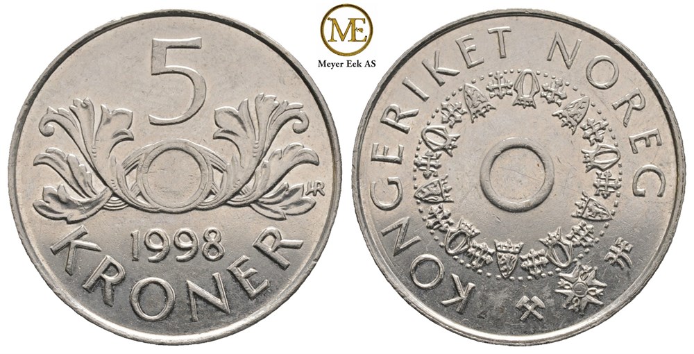 5 kroner 1998. Feilpreg