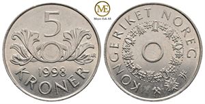 5 kroner 1998. Feilpreg