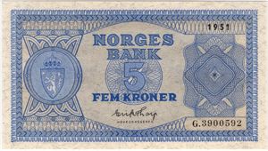 5 kroner 1951 G.3900592. 65 EPQ. Kv.0