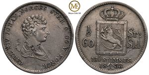 1/2 speciedaler 1833 Carl XIV Johan. Kv.1+