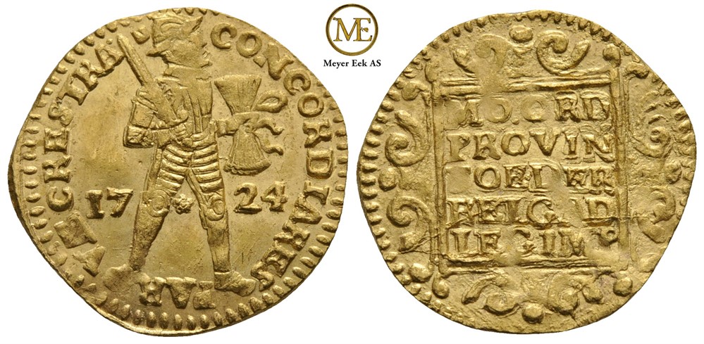 Rundesettet. 5 mynter fra Runde funnet. 1 dukat 1724 i meget god kvalitet. I skrin fra OMH.