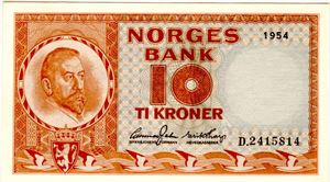 10 kroner 1954 D Jahn/Torp Kv.0