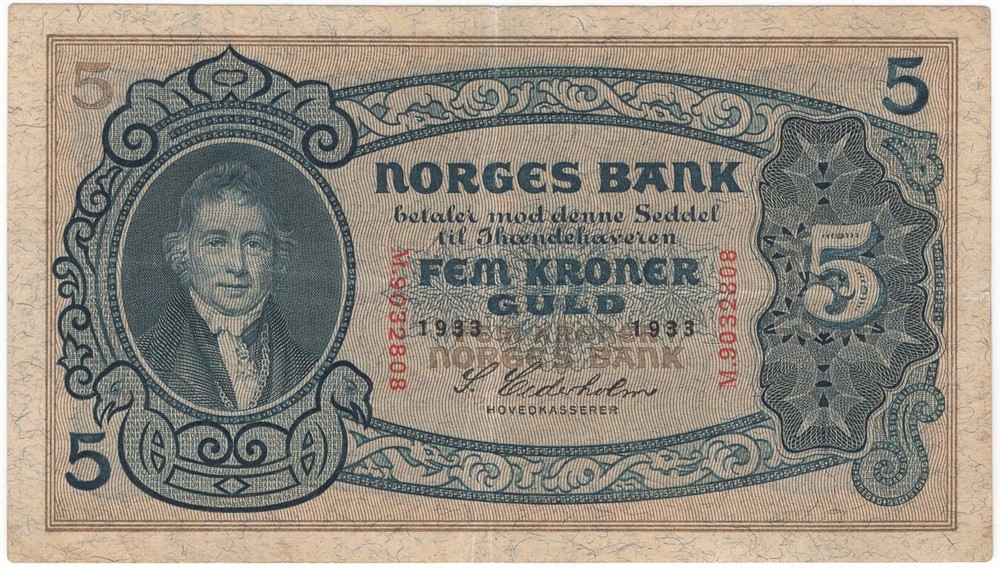 5 kroner 1933 M.9032808. Kv.1/1+