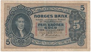 5 kroner 1933 M.9032808. Kv.1/1+