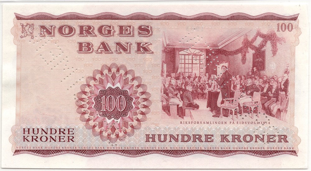100 kroner 1963 X.0000000 Specimen. Kv.0