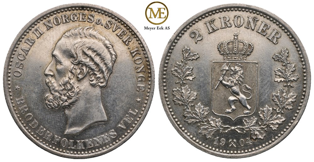 2 kroner 1904 Oscar II. Kv.0/01