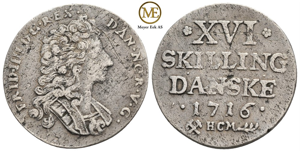 Mark/16 skilling 1716 Frederik IV. Kv.1/1+