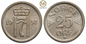 25 øre 1952 Haakon VII. Kv.0