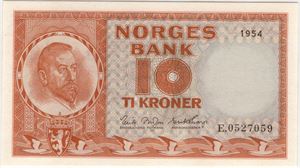 10 kroner 1954 E.0527059. 65 EPQ. Kv.0