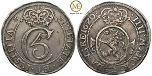 4 mark 1670 EG. Christian V. RR. Kv.1+