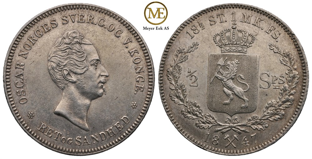 1/2 speciedaler 1847 Oscar I. Kv.0