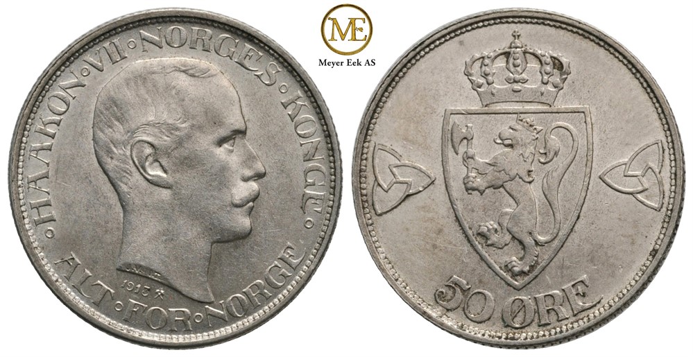50 øre 1913 Haakon VII. Kv.0