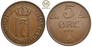5 øre 1912 Haakon VII. Kv.0/01