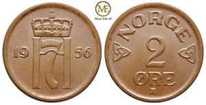 2 øre 1956 Haakon VII. Prakt