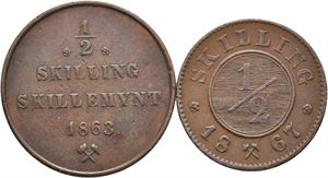 1/2 skilling 1863 og 1867. VK