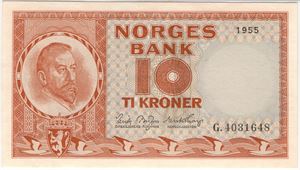 10 kroner 1955 G.4031648. 66 EPQ. Kv.0