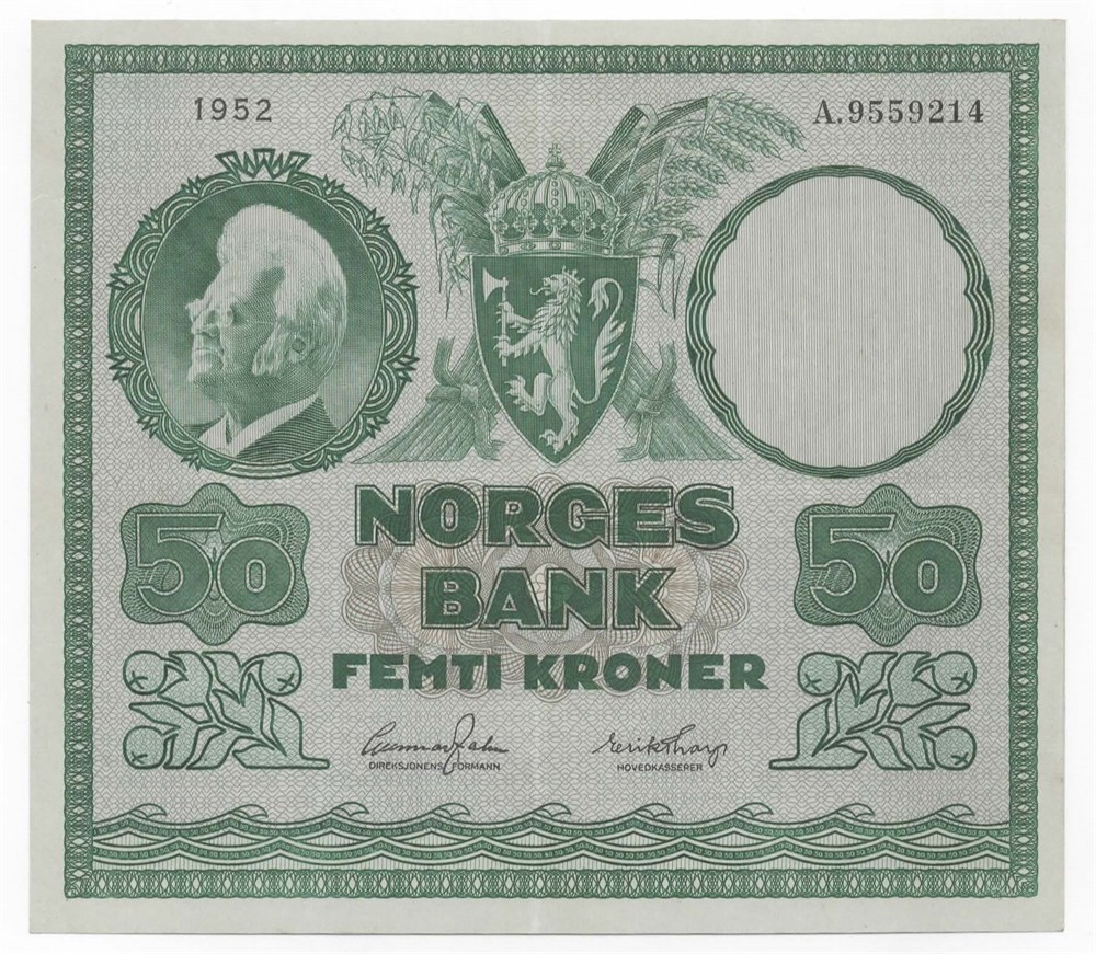 Norge 50 kroner 1952 A kv. 0/01