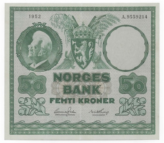 Norge 50 kroner 1952 A kv. 0/01