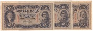 10 kroner 1944 E.5423423-25 i serie. Kv.01