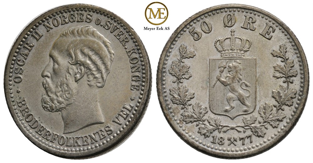 50 øre 1877 Oscar II. Kv.01