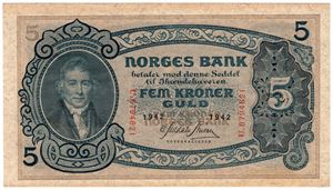 5 kroner 1942 U.8794621. Kv.0