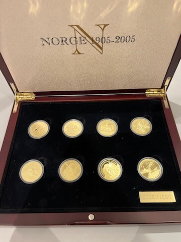 Norge 1905 - 2005. Komplett serie med 8 medaljer i gull. Proof