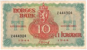 10 kroner 1944 Z.444904. London utg. Kv.1+