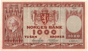 1000 kroner 1953 A.0902321. Kv.1