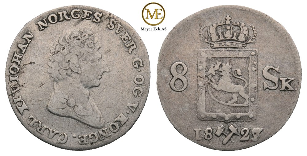 8 skilling 1827/5 Carl XIV Johan. Kv.1