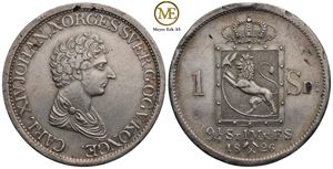 Speciedaler 1826 Carl XIV Johan. Med M.Kv.1+/01