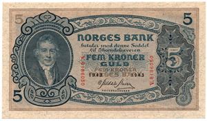 5 kroner 1943 V.8186050. Kv.0