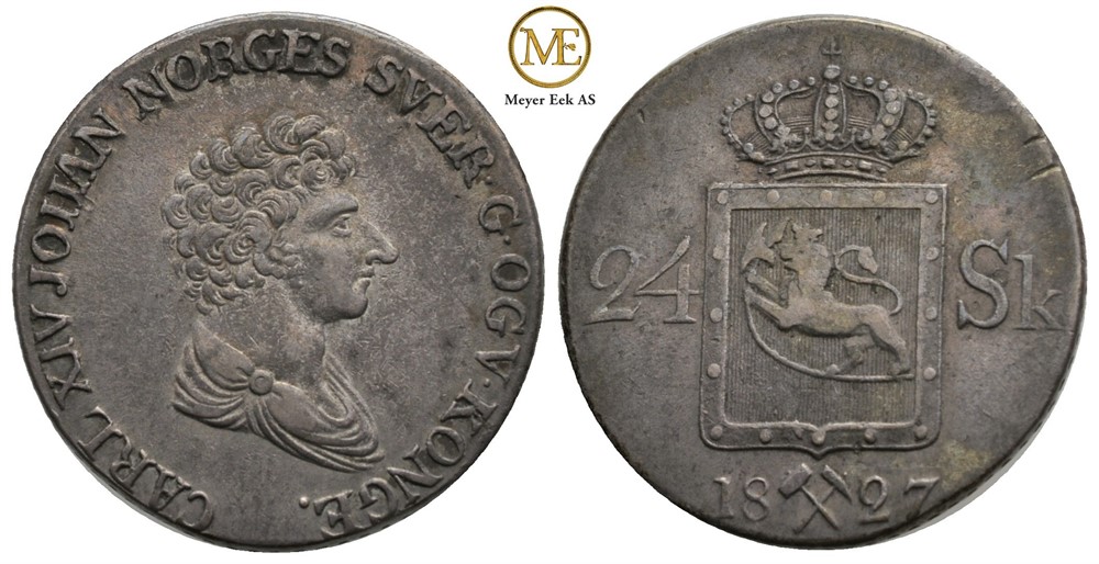 24 skilling 1827 Carl XIV Johan. Kv.1+/01