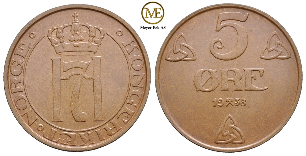 5 øre 1938 Haakon VII. Kv.0