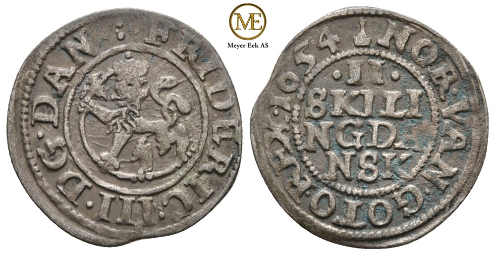 2 skilling 1654 Frederik III. Kv.1/1+