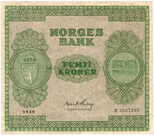 50 kroner 1949 B.3567235. Kv.1+