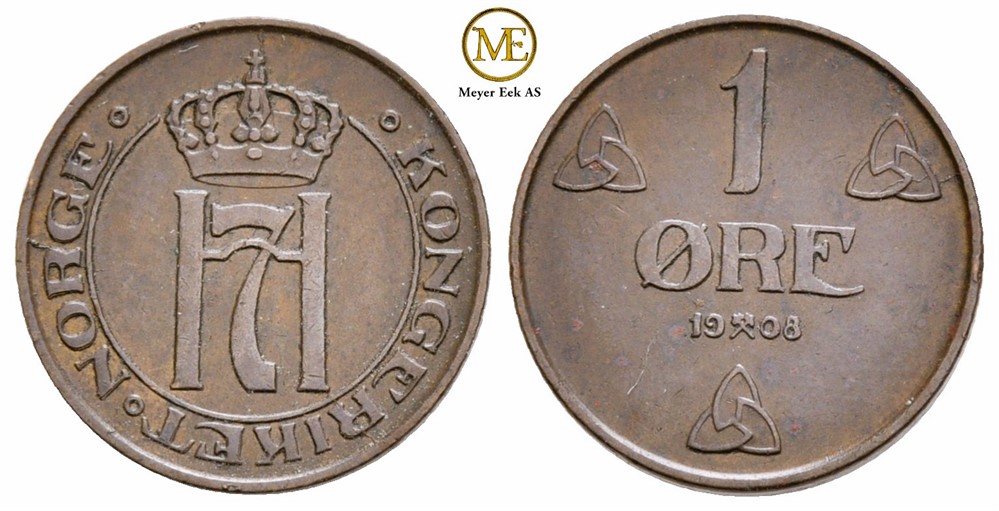 1 øre 1908 Haakon VII. Kv.0/01