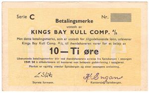 10 øre 1949/50 serie C. Kings Bay Kull Comp. R-seddel. Kv.1