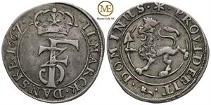 2 mark 1667 Frederik III. Kv.1+