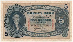 5 kroner 1935 N.8636470. Kv.01