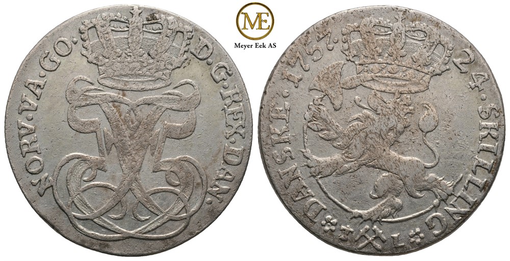 24 skilling 1757 Frederik V. Kv.1/1+
