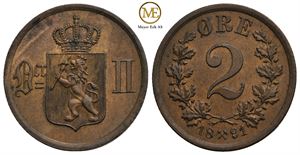 2 øre 1891 Oscar II. Kv.0