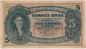 5 kroner 1933 N.1605407. 1/1+